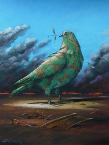 Gerhard Glück, Ohne Titel, 1991. In der Ausstellung ZEICHNEN FÜR DEN FRIEDEN. Die Friedenstaube in der Karikatur im Karikaturmuseum Krems Gerhard Glück, Ohne Titel, 1991 Landessammlungen Niederösterreich © Gerhard Glück, 2014