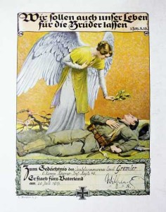 Wir sollen auch unser Leben für die Brüder lassen. Bildherkunft/-rechte: Museum Wolmirstedt Gedenkblatt für den Landsturmmann Emil Gremler