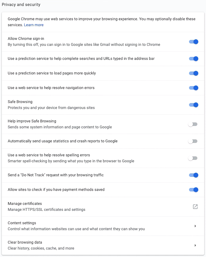 Do Not Track MacOS Chrome 71