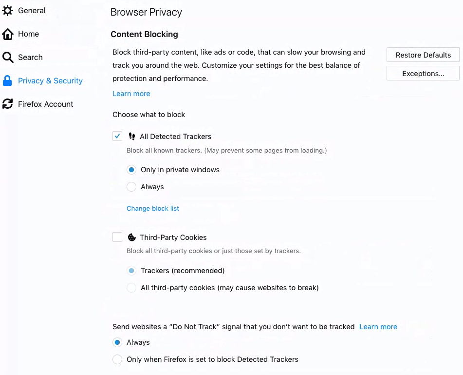 Do Not Track MacOS Firefox 64