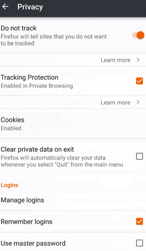 Do Not Track Android Firefox