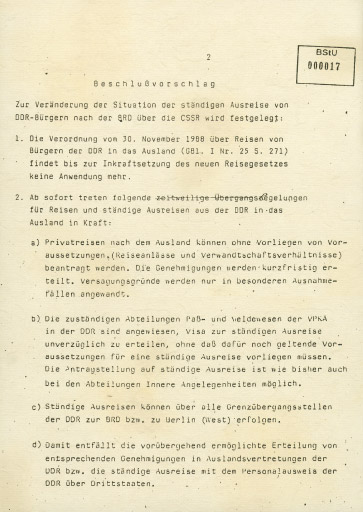 Die neue Ausreiseregelung vom 9. November 1989
