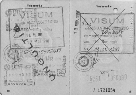 Mein erstes Visum im DDR-Ausweis vom 10.11.1989