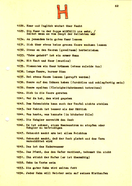 Manuskriptseite aus der Sprichwort- und Redensartensammlung