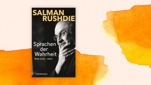 Das Buchcover "Sprachen der Wahrheit" von Salman Rushdie ist vor einem grafischen Hintergrund zu sehen. (Deutschlandradio / C. Bertelsmann Verlag)