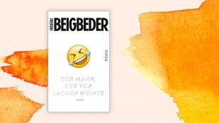 Das Buchcover "Der Mann, der vor Lachen weinte" von Frédéric Beigbeder ist vor einem grafischen Hintergrund zu sehen. (Deutschlandradio / Piper Verlag)
