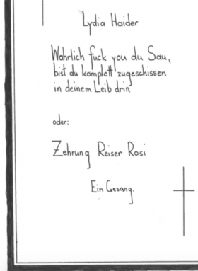 Wahrlich fuck you du Sau, bist du komplett zugeschissen in deinem Leib drin: Zehrung Reiser Rosi, Lydia Haider 2018