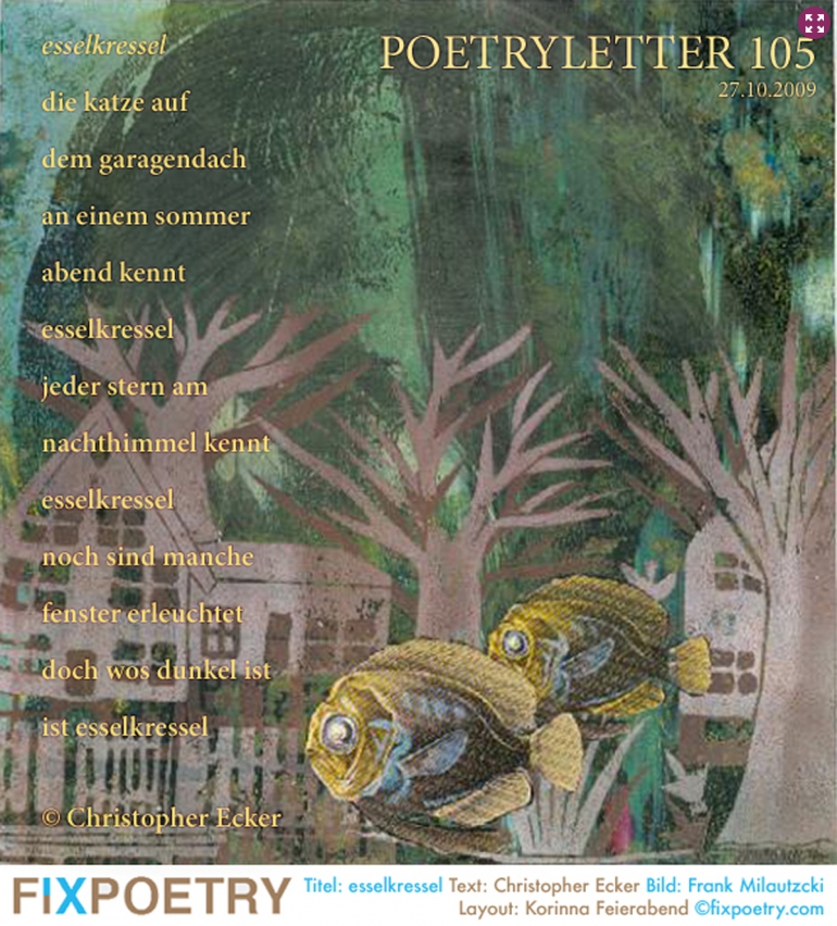 Poetryletter 105, Christopher Ecker, Frank Milautzcki, Korinna Feierabend