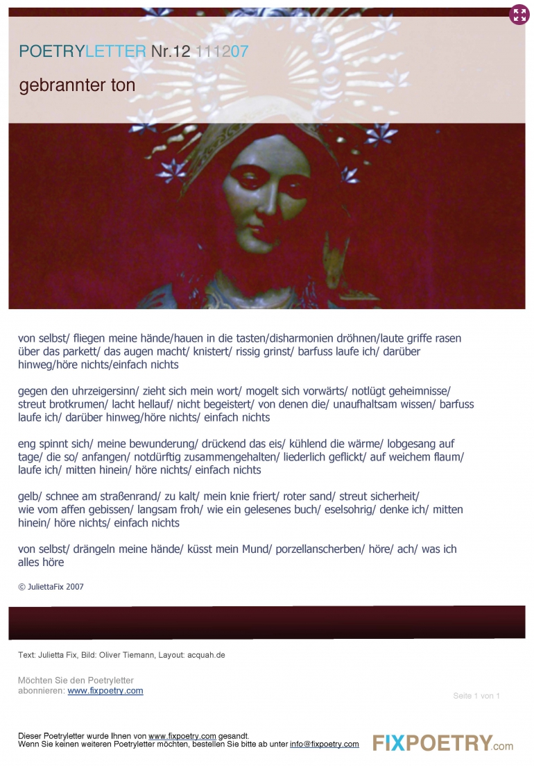 Poetryletter 12, Julietta Fix, Oliver Tiemann