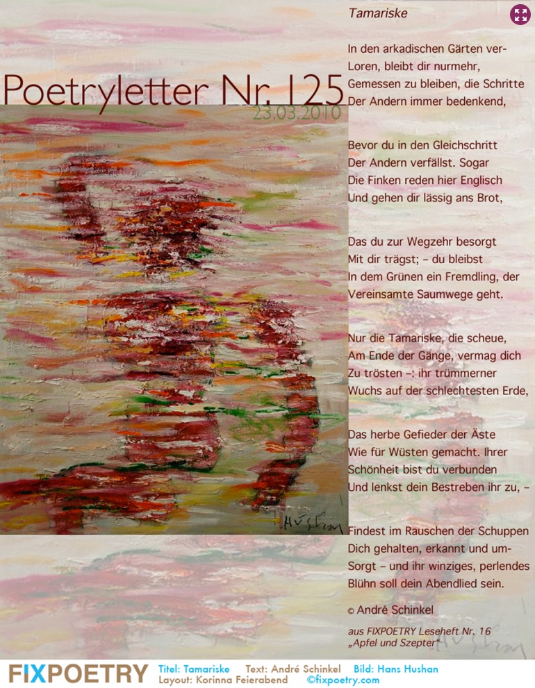 Poetryletter 125, André Schinkel, Hans Hushan, Korinna Feierabend