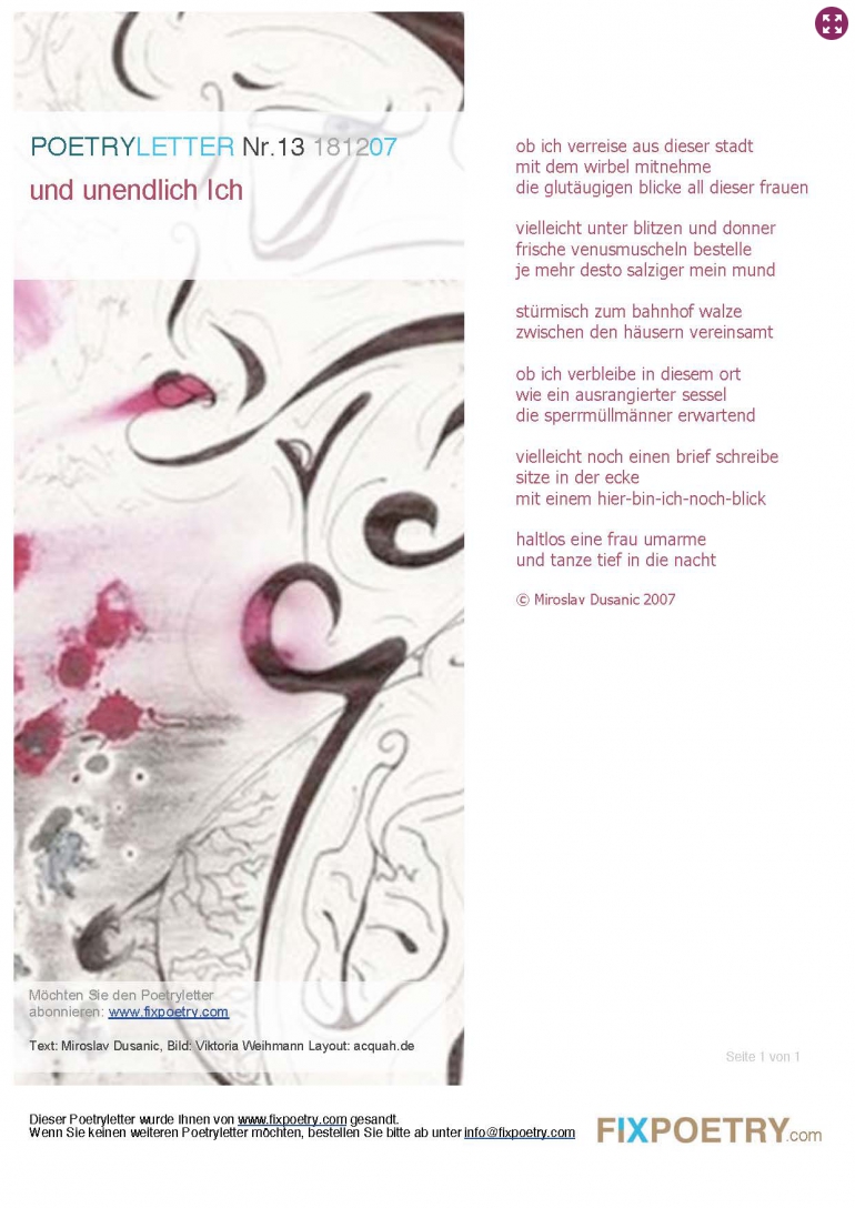 Poetryletter 13, Miroslav Dusanic, Victoria Weihmann