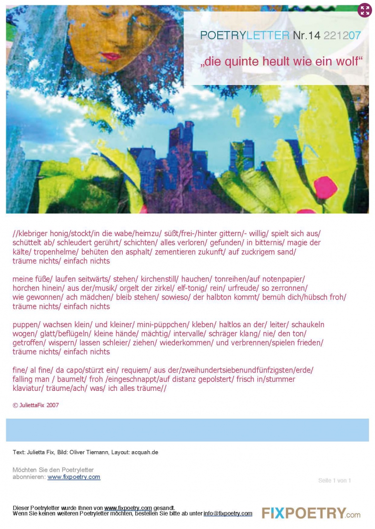 Poetryletter 14, Julietta Fix, Oliver Tiemann