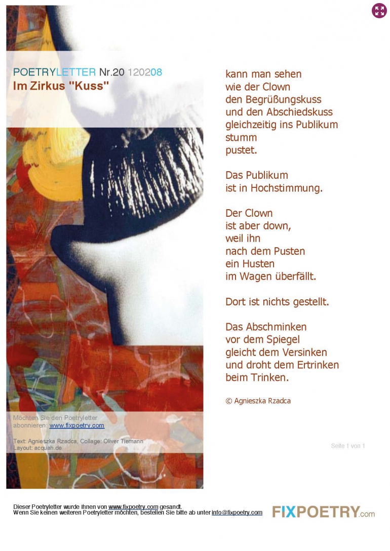 Poetryletter 20, Agnieszka Rzadca, Oliver Tiemann