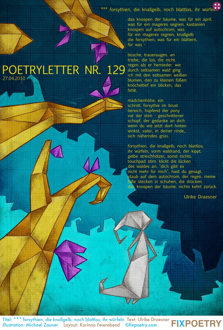 Poetryletter 129, Ulrike Draesner, Michael Zauner, Korinna Feierabend