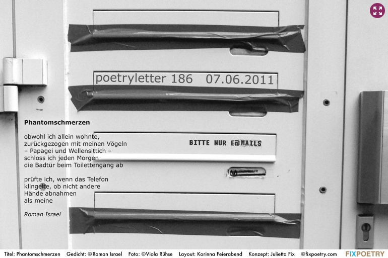 Poetryletter 186, Roman Israel, Viola Rühse, Korinna Feierabend