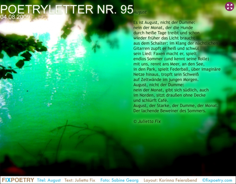 Poetryletter 95, Julietta Fix, Sabine Georg, Korinna Feierabend