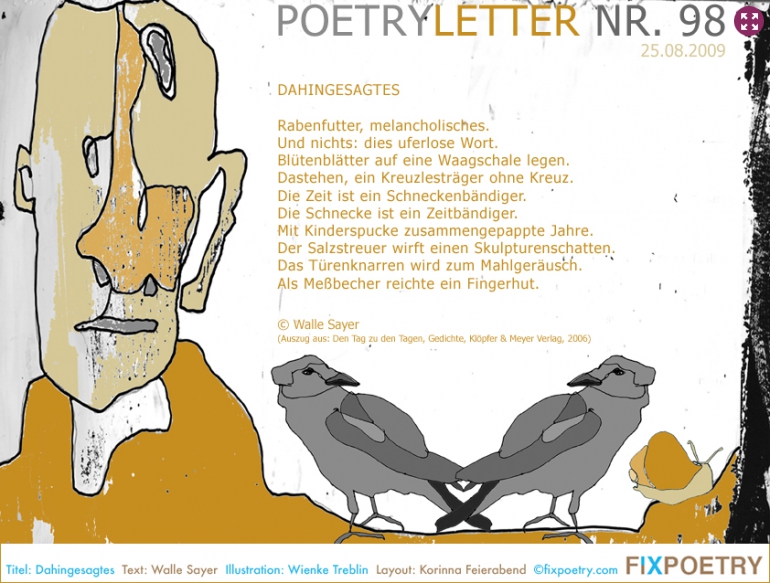 Poetryletter 98, Walle Sayer, Wienke Treblin, Korinna Feierabend