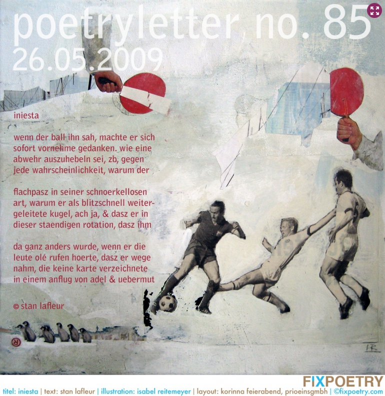 Poetryletter 85, Stan Lafleur, Isabel Reitemeyer, Korinna Feierabend
