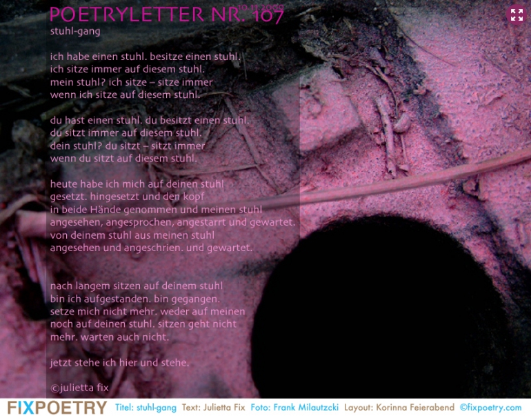 Poetryletter 107, Julietta Fix, Frank Milautzcki, Korinna Feierabend