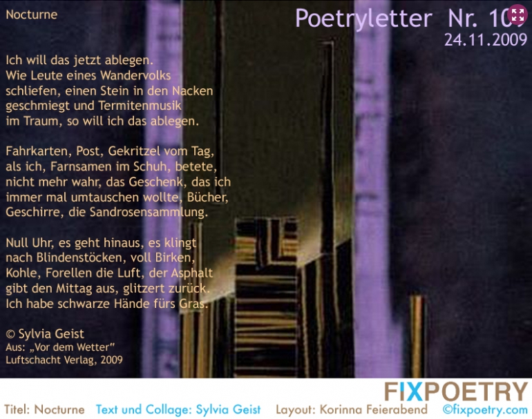 Poetryletter 109, Sylvia Geist, Korinna Feierabend