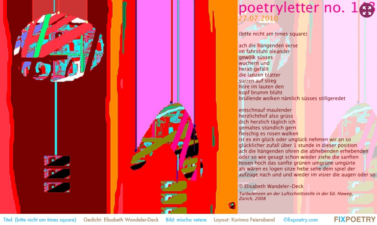 Poetryletter 143, Elisabeth Wandeler-Deck, Mischa Vetere, Korinna Feierabend