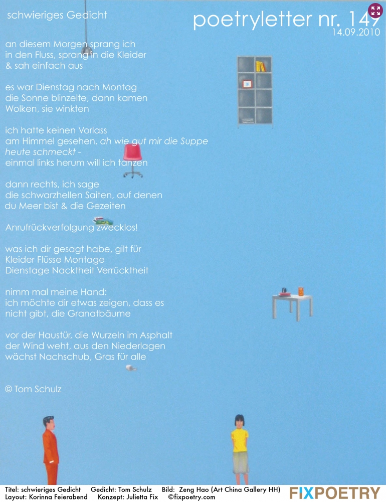 Poetryletter 149, Tom Schulz, Zeng Hao, Korinna Feierabend