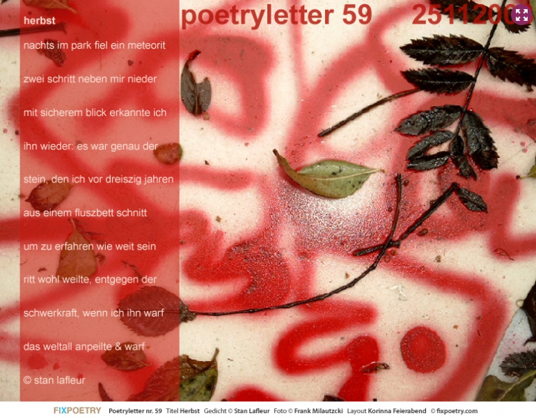 Poetryletter 59, Stan Lafleur, Frank Milautzcki, Korinna Feierabend