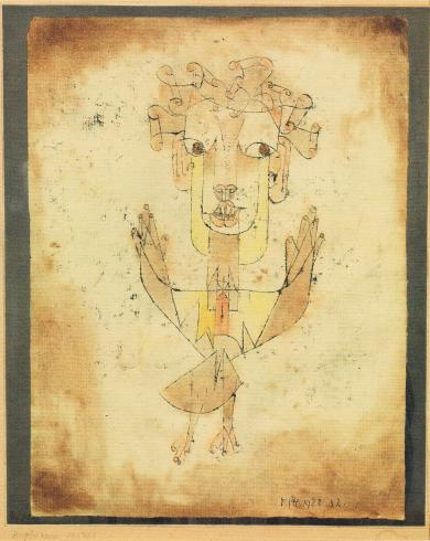 Angelus novum Angelus novum, 1920, einer frühen Engel von Paul Klee. Ölpause und Aquarell auf Papier und Karton, 32,8 cm x 24,2 cm. The Israel Museum, Jerusalem. Schenkung John und Paul Herring, Jo Carole und Ronald Lauder, Fania und Gershom Scholem.