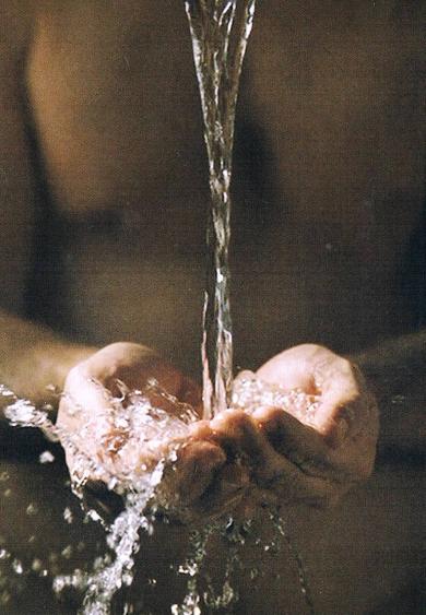 Viola Ablutions, 2005 (Ausschnitt). Videodiptychon auf Plasmabildschirmen, Farbe.(am Eingang des Münsters). Foto : Kira Perov