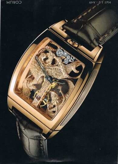 Corum Uhrenkreation von Corum mit Blick ins Innere, ein kunstvoll bearbeitetes Uhrwerk