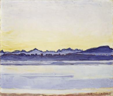 Ferdinand Hodler: Genfersee mit Mont Blanc am frühen Morgen (März), 1918, Öl auf Leinwand, 66x80,5 cm, Privatsammlung, © Fondation Beyeler/ SIK-ISEA, Zürich