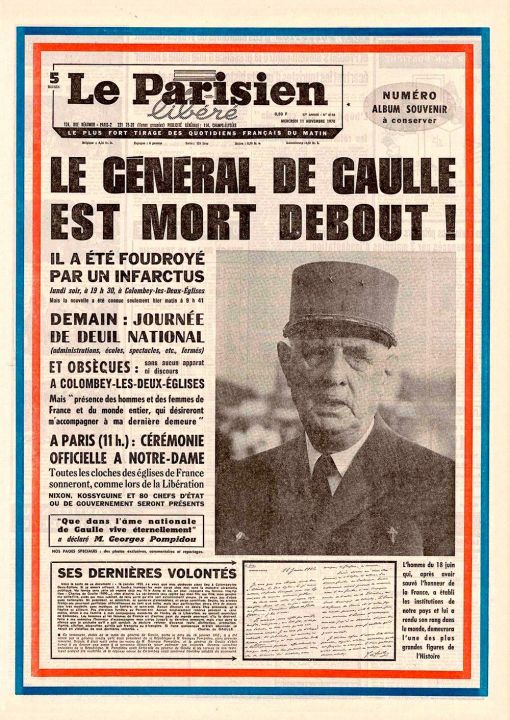 de Gaulle Charles de Gaulle, General, Anführer des Widerstand gegen die Nazis, wurde am 22. November 1890 geboren. Von Januar 1959 bis April 1969 war er Staatspräsident der 5. französischen Republik.