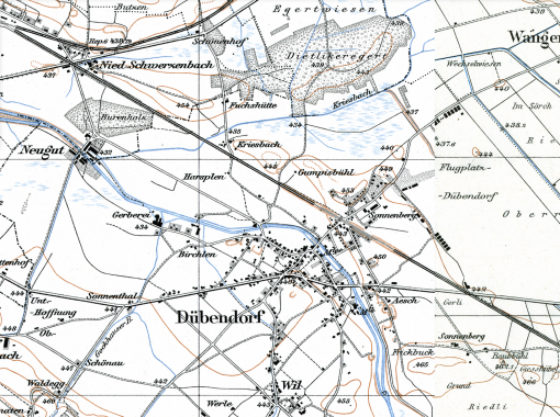 Dübendorf 1921 Dübendorf im Jahr 1921 (Siegfriedkarte, © Bundesamt für Landestopografie)