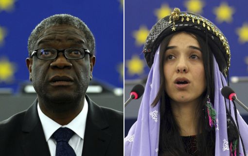 Denis Mukwege, Nadia Murad Die aus dem Nordirak stammende Jesidin Nadia Murad und der kongolesische Arzt Denis Mukwege erhalten den Friedensnobelpreis 2018. Nach Angaben des norwegischen Nobelkomitees haben beide Preisträger einen wichtigen Beitrag geleistet, um die Aufmerksamkeit der Welt auf Kriegsverbrechen und sexuelle Gewalt zu lenken.Die 25-jährige Uno-Sonderbotschafterin Nadia Murad war von Kämpfern des „Islamischen Staats“ (IS) drei Monate lang gefangen gehalten und vergewaltigt worden. Jetzt kämpft sie dafür, dass IS-Verbrecher strafrechtlich verfolgt werden. Der Kongolese Mukwege war schon 2013 mit dem Alternativen Nobelpreis ausgezeichnet worden. Er ist vor allem in Bukavu tätig. Er gilt als Aktivist gegen sexuelle Gewalt und als führender Experte für die Behandlung von Verletzungen durch Gruppenvergewaltigungen.