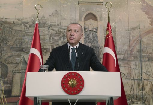 Recep Tayyip Erdoğan am Donnerstag, 20. Juni, vor Auslandjournalisten in Istanbul (Foto: Keystone/AP/Pool/Presidential Press)