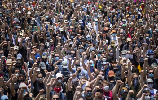 Austin, Texas Nach dem Tod von George Floyd demonstrieren Hunderttausende rund um die Welt gegen Rassismus. Das Bild stammt aus Austin, Texas (Foto: Ricardo B. Brazziell/Austin American-Statesman via AP)