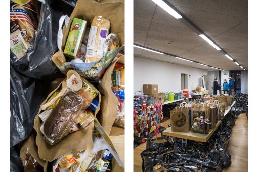  All diese Säcke und Taschen warten auf die Verteilung
