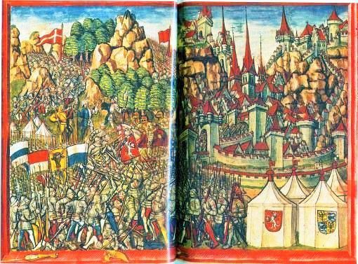 Arbedo Truppen der Alten Eidgenossenschaft, angeführt von Uri, verlieren gegen Verbände des Herzogtums Mailand. Die von den Eidgenossen beherrschte Leventina geht verloren und wird später zurückerobert. (Bild: Luzerner Chronik, Diebold Schilling der Jüngere)