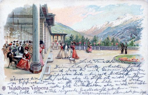 Der Teegarten des Hotels mit erlauchter Gesellschaft, um 1900 (Sammlung J. Ziegelmann)