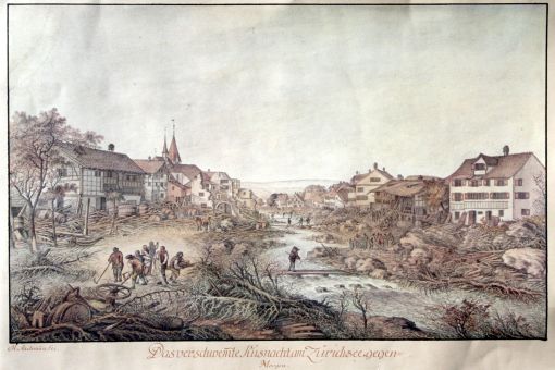 Überschwemmung Küsnacht am Morgen nach der Überschwemmung vom 8. Juli 1778 (Verein für Ortsgeschichte Küsnacht)