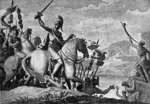 Rubikon Cäsar, der in Gallien kämpfte und von Pompeius als Konsul abgesetzt wurde, überquert von Norden her kommend mit etwa 5’000 Legionären den Rubikon in Nordostitalien. Der kleine Fluss bildet die Grenze zwischen der Provinz Gallia Cisalpina und dem italienischen Kernland. Cäsars Ziel ist es, in Rom Pompeius zu stürzen, der sich als Alleinherrscher aufspielt. Beim Überschreiten des Flusses wusste Cäsar, dass es jetzt kein Zurück mehr gab. Er soll gesagt haben: „Alea iacta est.“ (Der Würfel ist gefallen/geworfen.) (Historienbild nach einem ungenannten Gemälde)