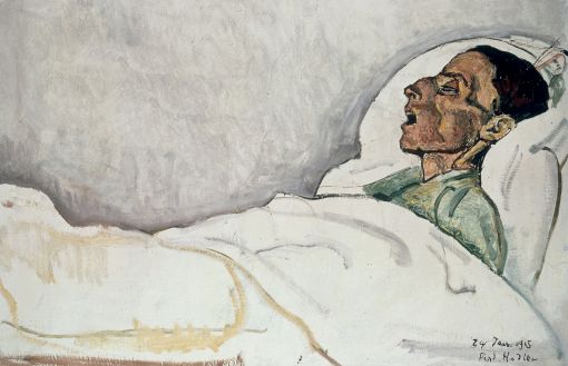 Die Sterbende Hodler, Ferdinand 1853-1918. „Die Sterbende“, 24. Januar 1915. (Valentine Godé-Darel, 1873-1915, ab 1908 Hodlers Geliebte, auf dem Sterbebett). Öl auf Leinwand, 60,5 × 90,5 cm. Inv. Nr. 1855. Basel, Kunstmuseum. (Keystone/akg-images/akg-images)