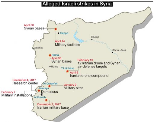 Syrien Angebliche israelische Luftangriffe in Syrien (Karte: Haaretz)