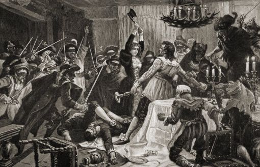 Jenatsch Der Bündner protestantische Pfarrer und spätere Politiker und Militärkommandant wird in Chur während der Fasnachtszeit von einer Gruppe maskierter Verschwörer ermordet. Verewigt ist Jenatsch (1596 geboren) unter anderem in Conrad Ferdinand Meyers Historienroman „Jürg Jenatsch“ sowie in Daniel Schmids Film „Jenatsch“. In den Albula-Alpen gibt es einen Piz Jenatsch und eine Jenatsch-Hütte. Jenatsch gilt als Volksheld und „Retter Graubündens“ im Dreissigjährigen Krieg. Sein Übertritt zum katholischen Glauben war zwar diplomatisch ertragreich, brachte ihm aber viele Feinde. (Bild: „Der Untergang des Jürg Jenatsch“, Historienbild von E. Sturtevant, Handbuch der Bündner Geschichte, Verlag Bündner Monatsblatt, Chur 2000)