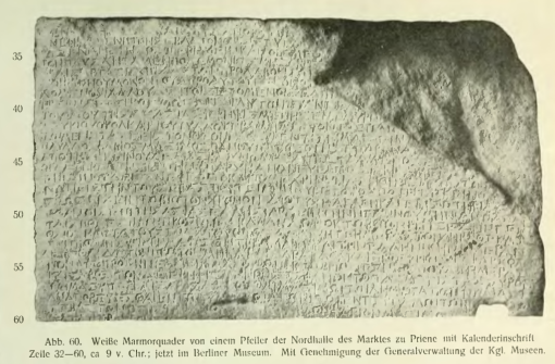 Inschrift Priene Die Kalender Inschrift von Priene: aus A. Deissmann: Licht vom Osten