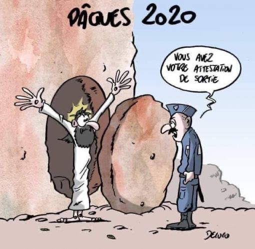 Karikatur Ostern 2020: «Haben Sie Ihre Ausgeherlaubnis?» (Karikatur: Vive La Presse Satirique Libre)