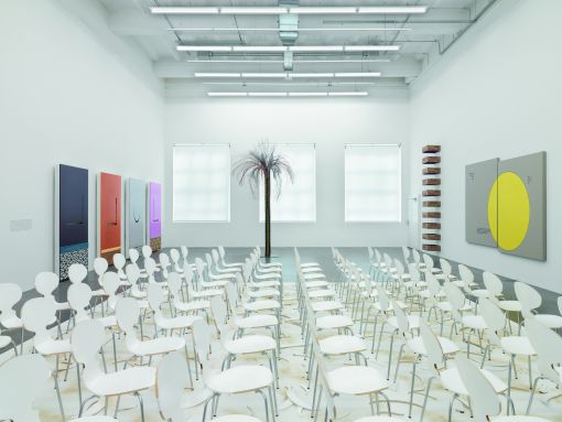 Superflex Ausstellungsansicht v.l.n.r.: Superflex, Walid Raad, Vanessa Billy, Jose Dávila, © Museum Haus konstruktiv, Foto Stefan Altenburger