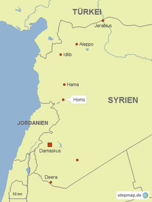 Homs Karte: Journal21.ch/stepmap.de