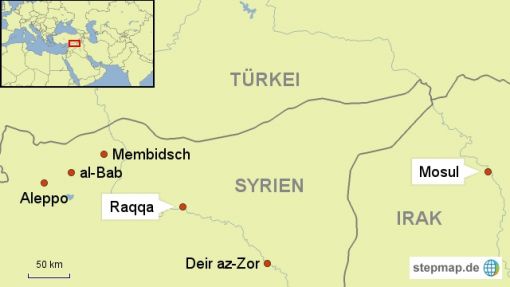 Syrien, Irak Karte: Journal21.ch/stepmap.de