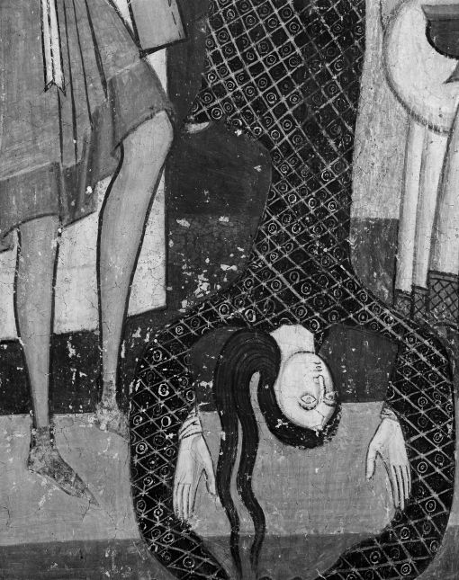 Tanzende Salome Unbekannte Malerwerkstatt, Tanzende Salome (Detail aus: Szenen aus dem Martyrium Johannes des Täufers), um 1200, Wandmalerei, Müstair, Kloster St. Johann
© Foto: Florio Puenter